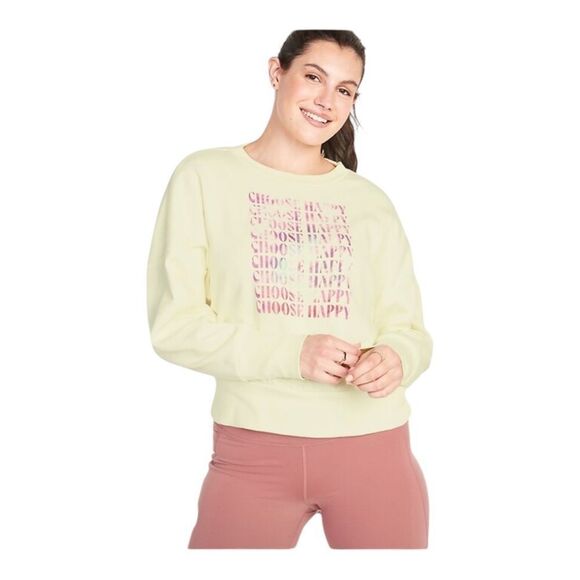 Old Navy Plus Size Yellow Choose Happy Loose Cropped Crew-Neck Sweatshirt NWOT - Picture 1 of 8
